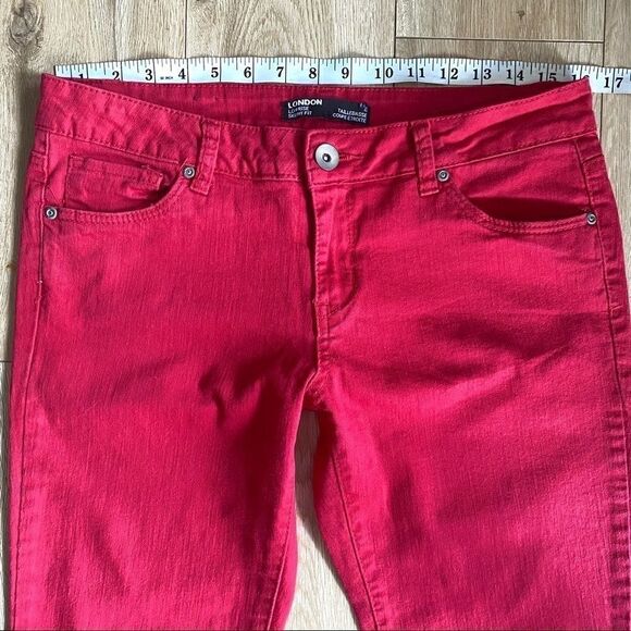 London Low Rise Red Denim Skinny Fit Jeans Size 32 - Picture 3 of 6